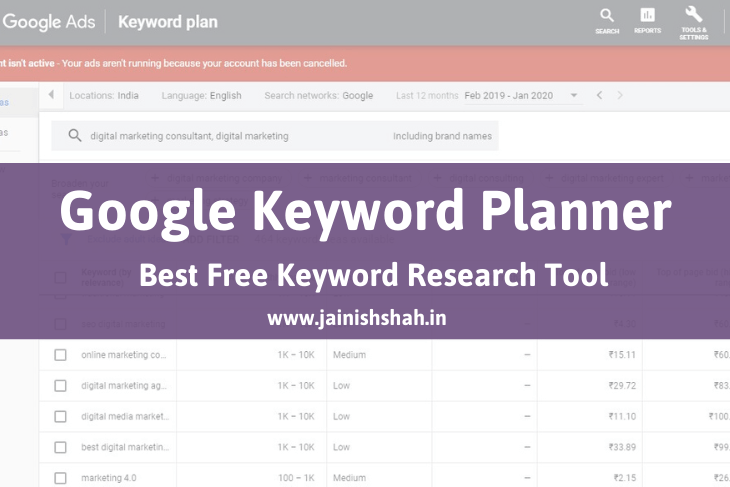 google keyword planner best free no